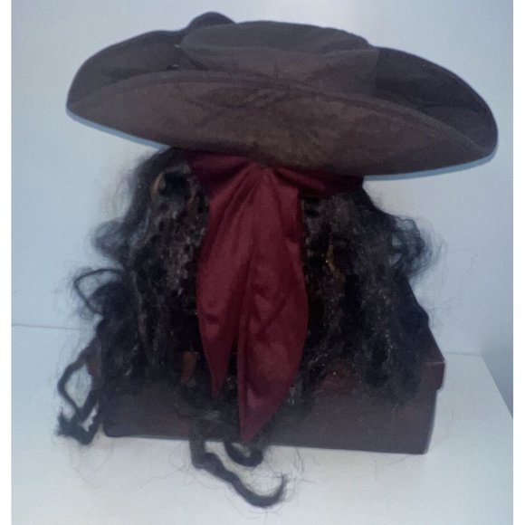 Disney Pirates Of Caribbean Jack Sparrow Tricorn Hat Wig Adult Size Halloween - Picture 2 of 7